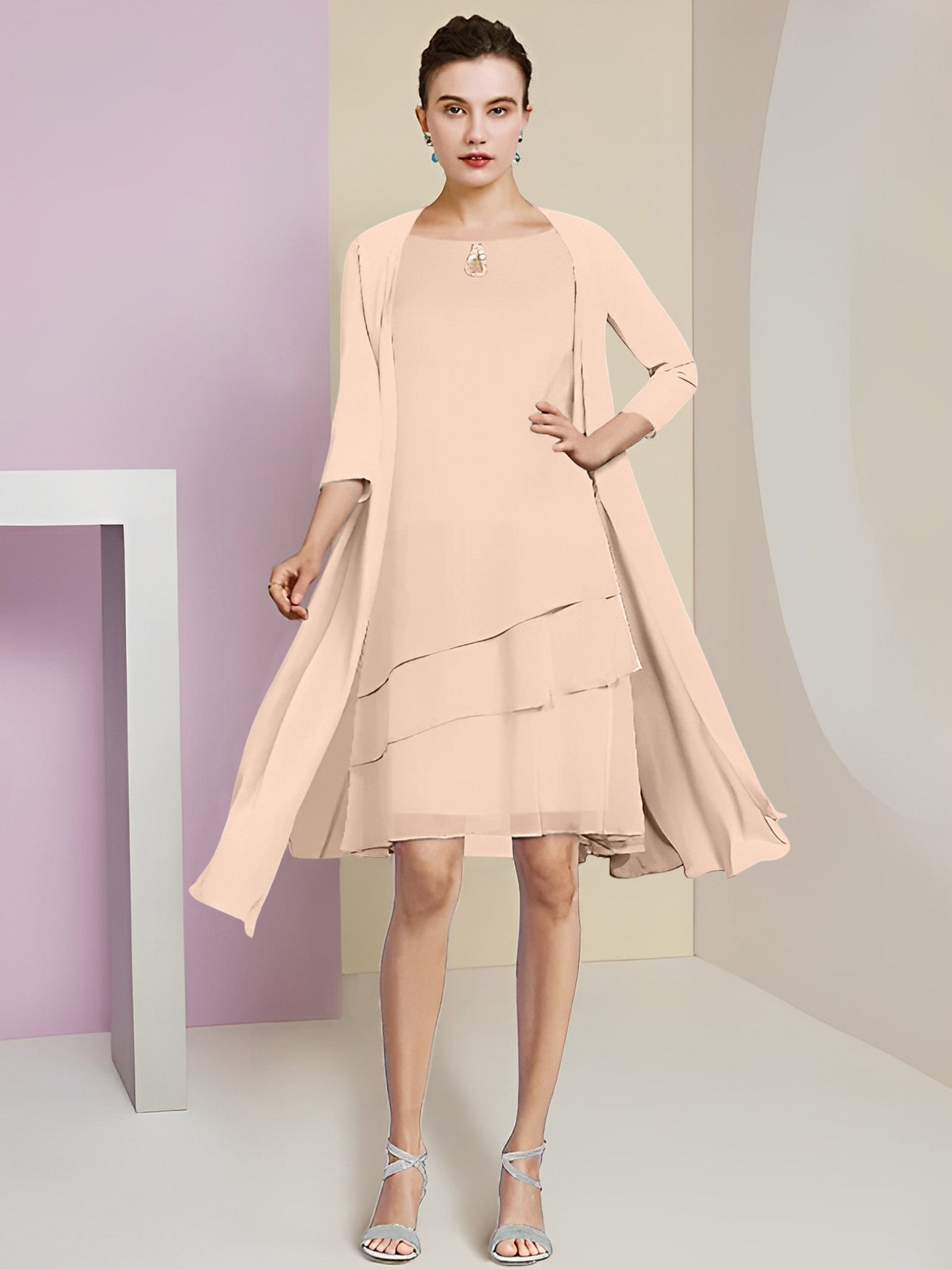 Princess Jewel Neck Knee-Length Mother of the Bride Dresses