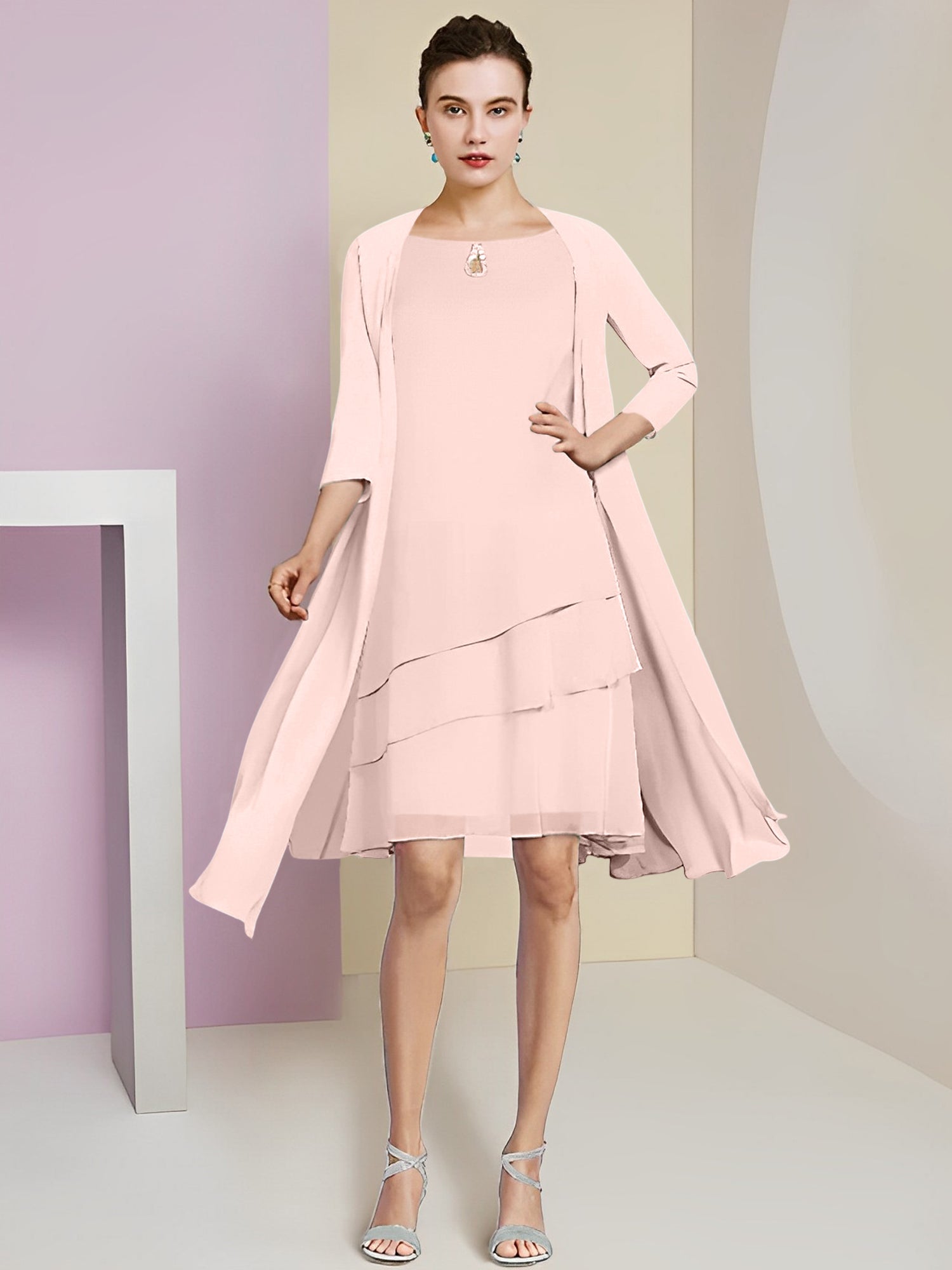 Princess Jewel Neck Knee-Length Mother of the Bride Dresses