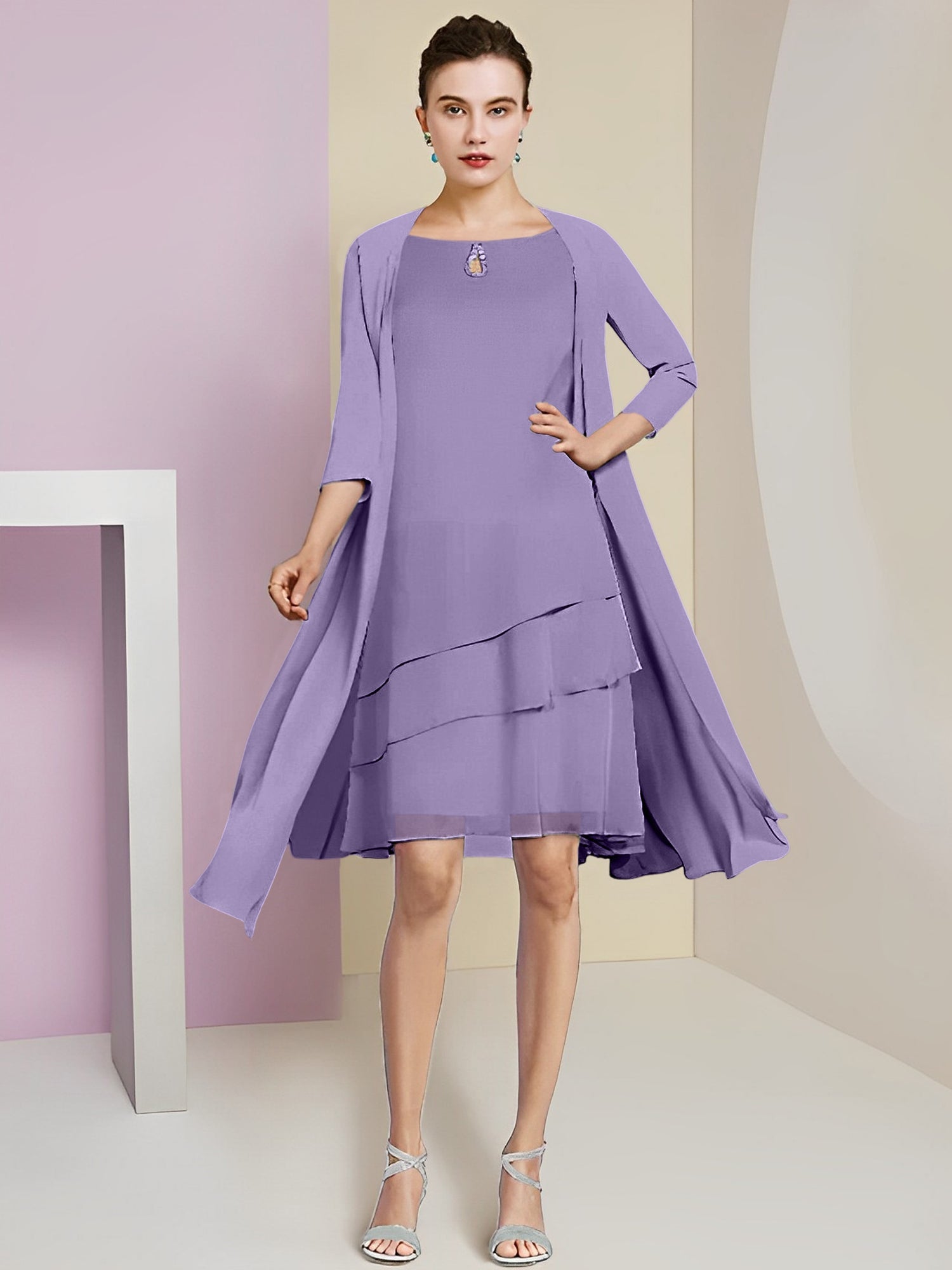 Princess Jewel Neck Knee-Length Mother of the Bride Dresses