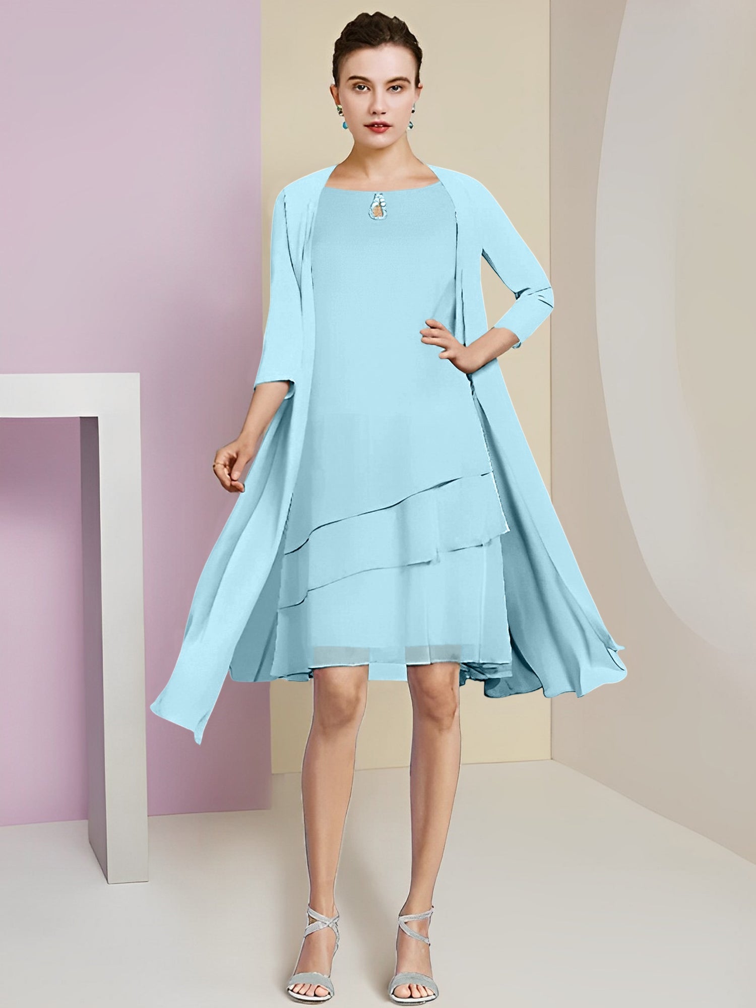 Princess Jewel Neck Knee-Length Mother of the Bride Dresses