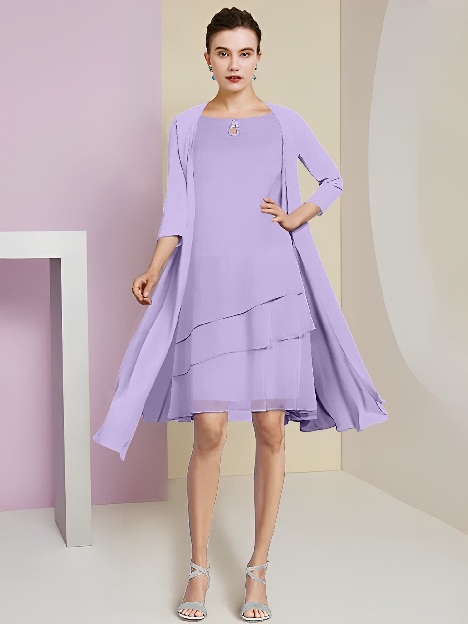 Princess Jewel Neck Knee-Length Mother of the Bride Dresses