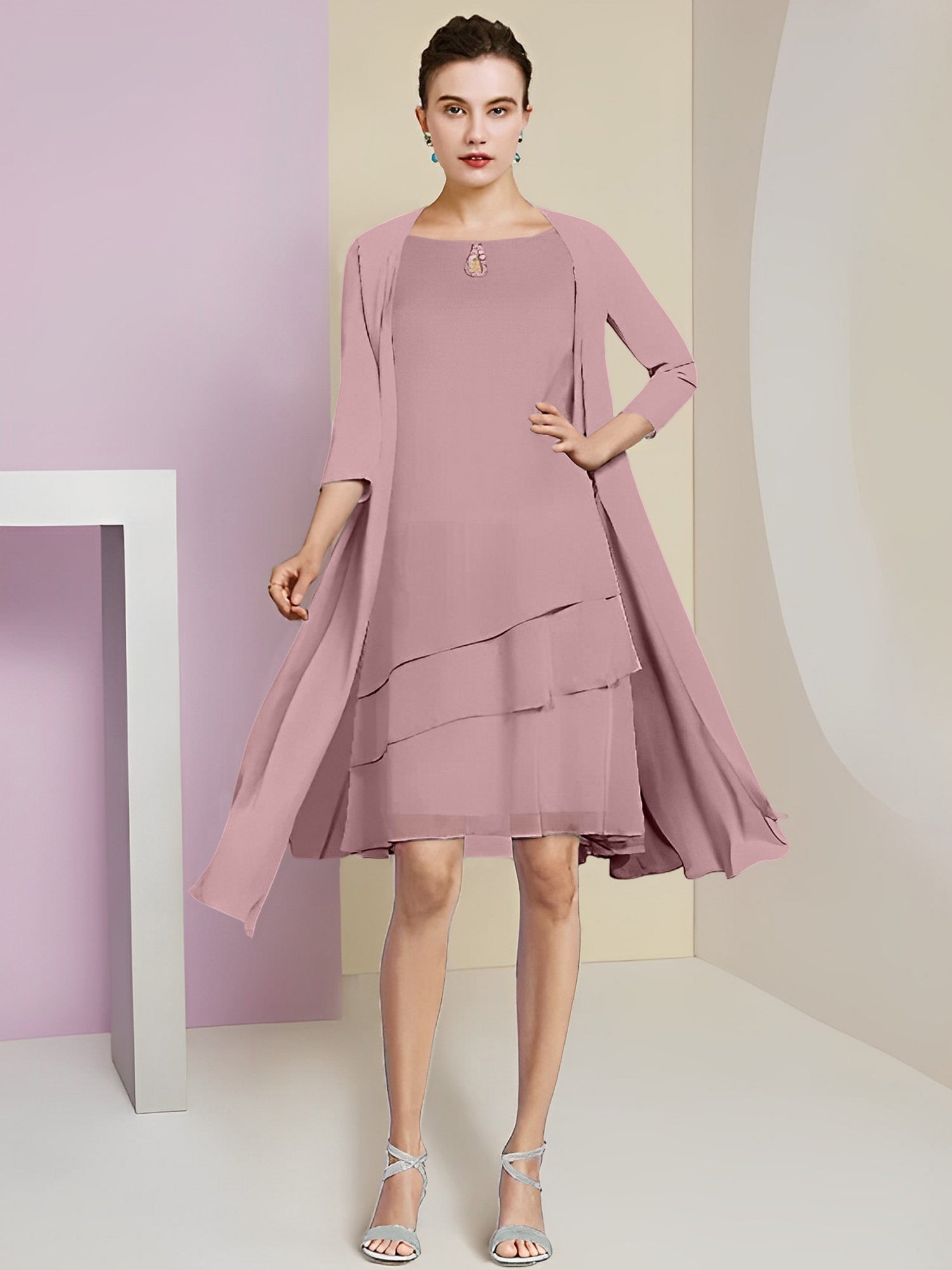 Princess Jewel Neck Knee-Length Mother of the Bride Dresses