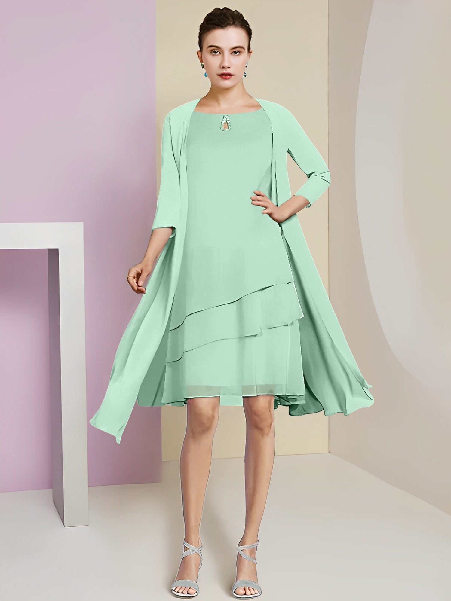 Princess Jewel Neck Knee-Length Mother of the Bride Dresses