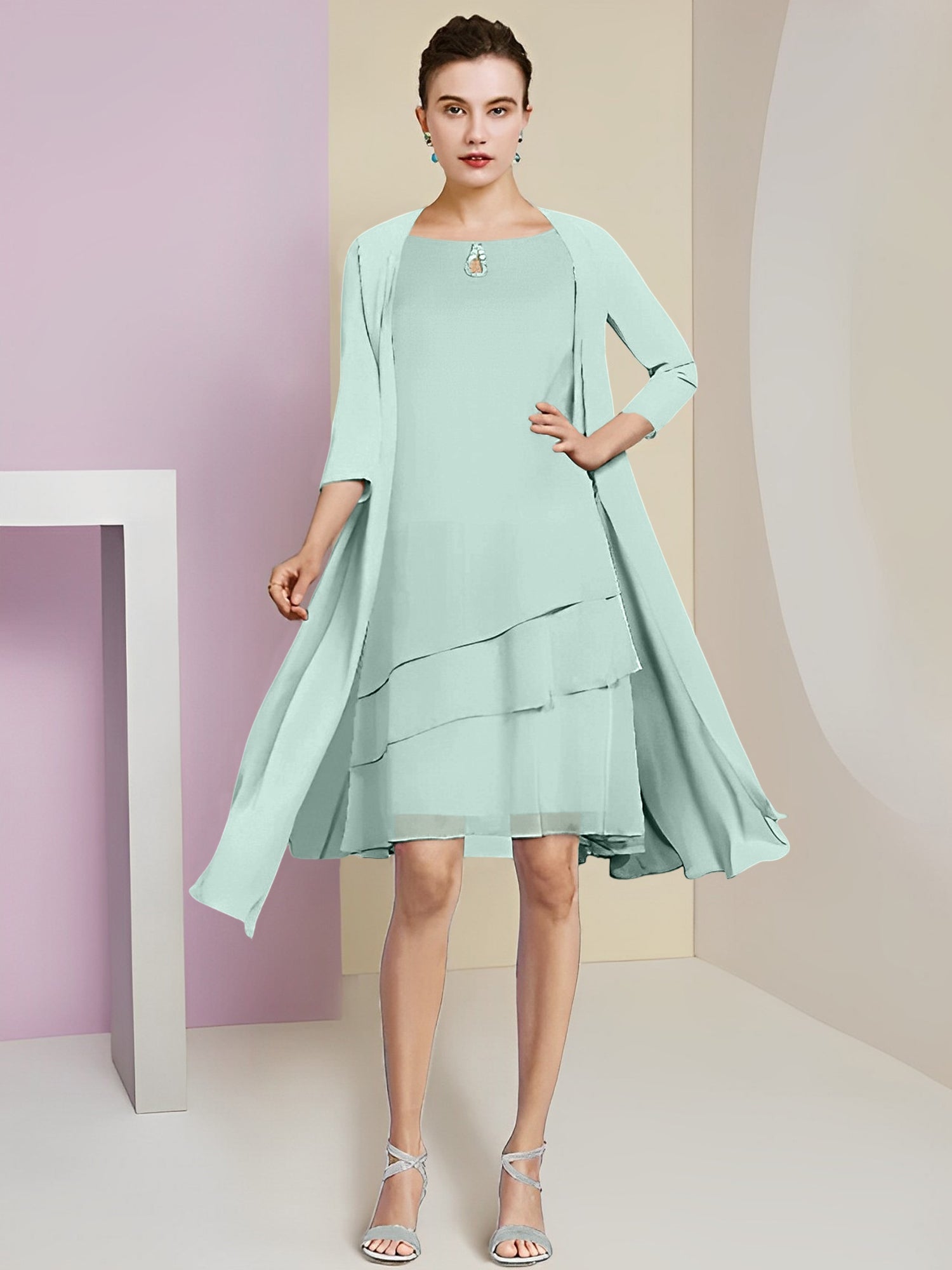 Princess Jewel Neck Knee-Length Mother of the Bride Dresses