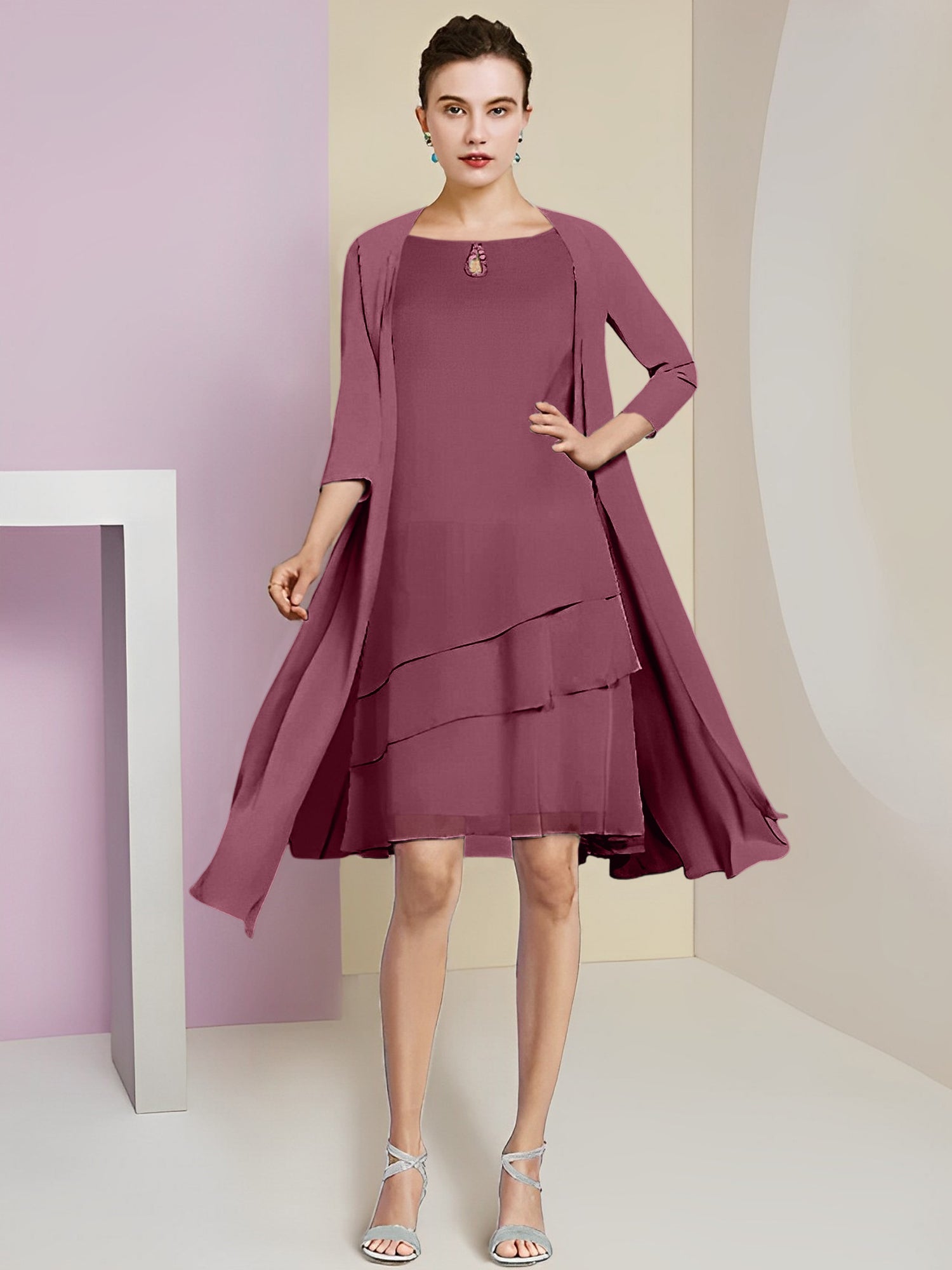 Princess Jewel Neck Knee-Length Mother of the Bride Dresses