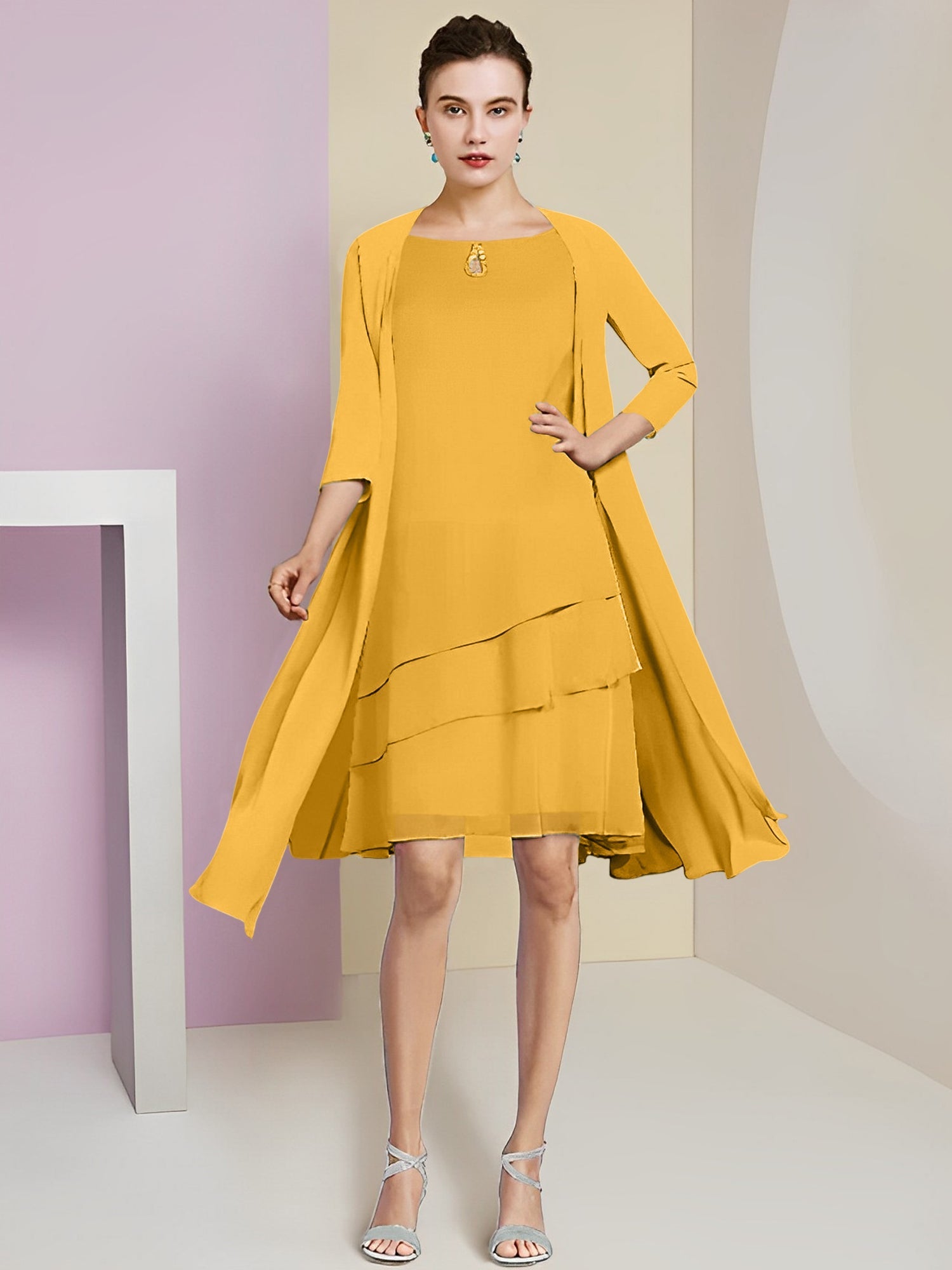 Princess Jewel Neck Knee-Length Mother of the Bride Dresses