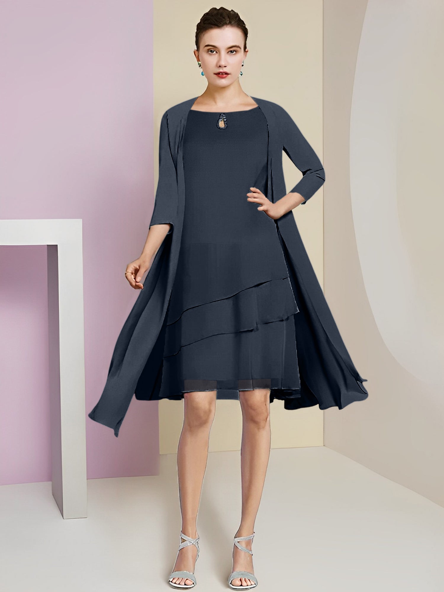 Princess Jewel Neck Knee-Length Mother of the Bride Dresses