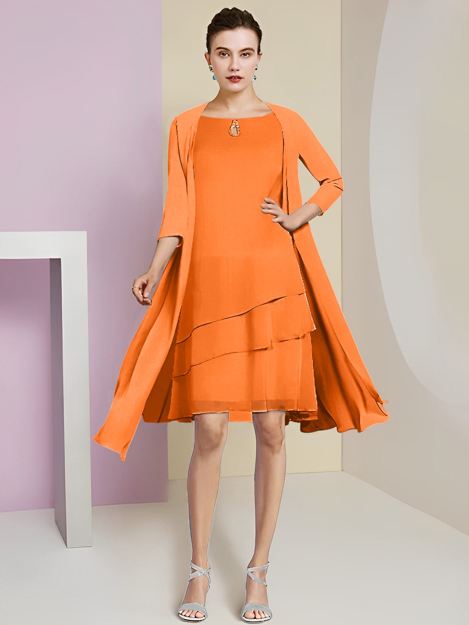 Princess Jewel Neck Knee-Length Mother of the Bride Dresses