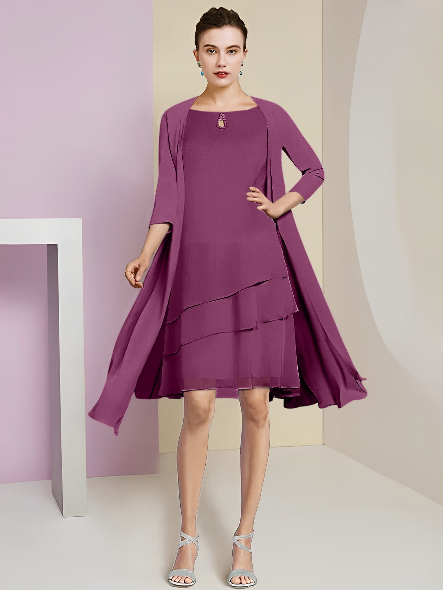 Princess Jewel Neck Knee-Length Mother of the Bride Dresses