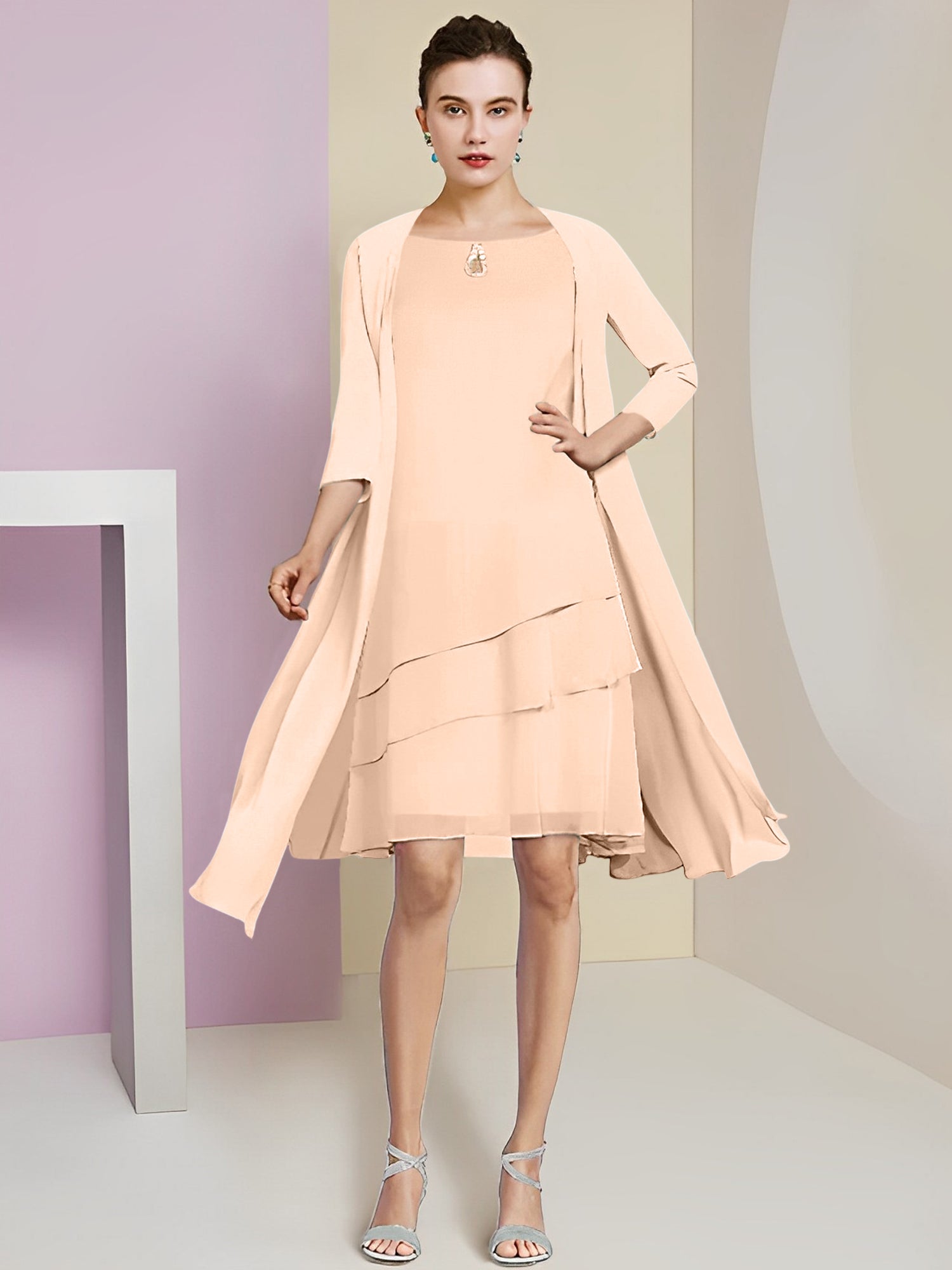 Princess Jewel Neck Knee-Length Mother of the Bride Dresses