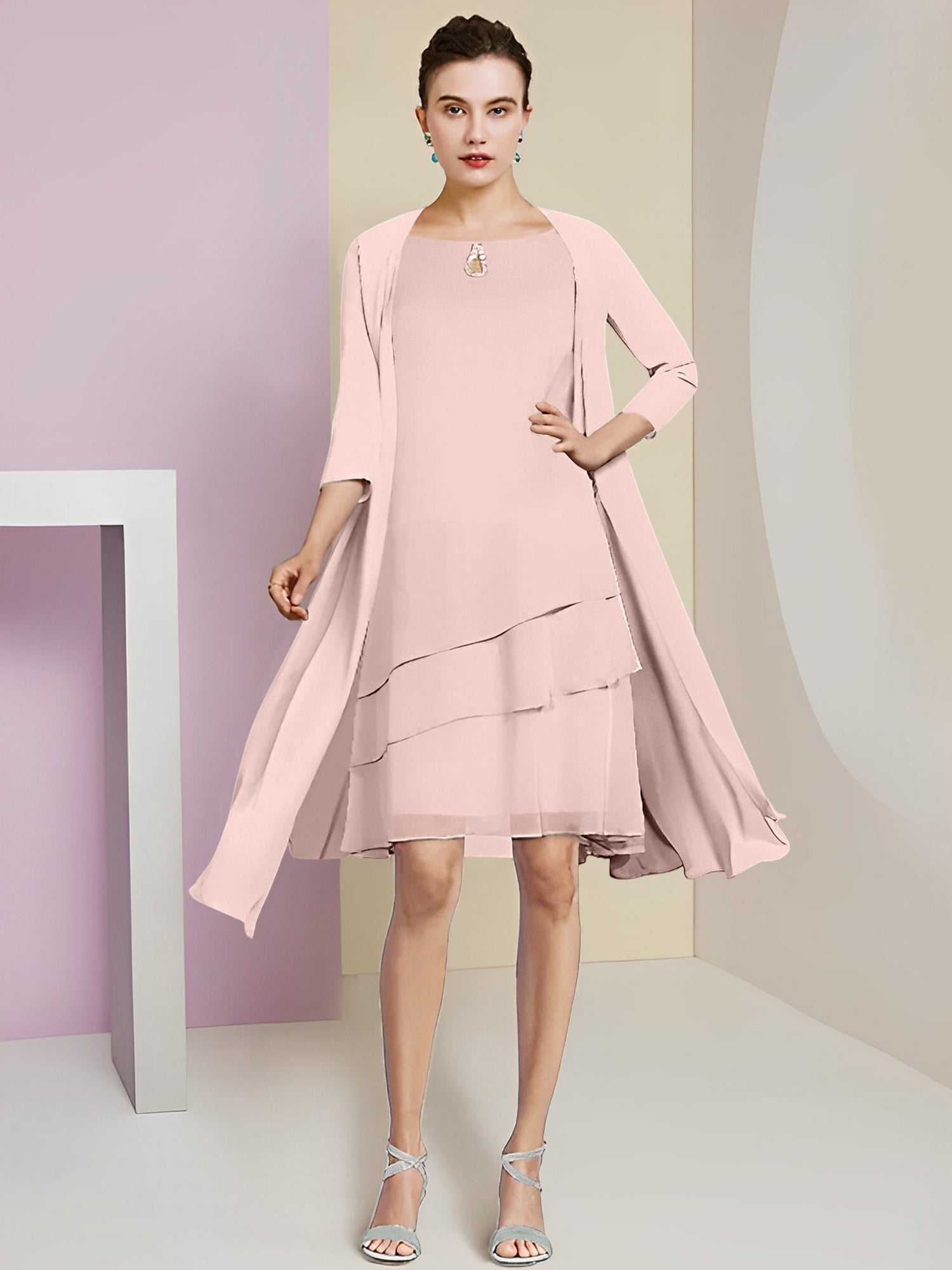 Princess Jewel Neck Knee-Length Mother of the Bride Dresses