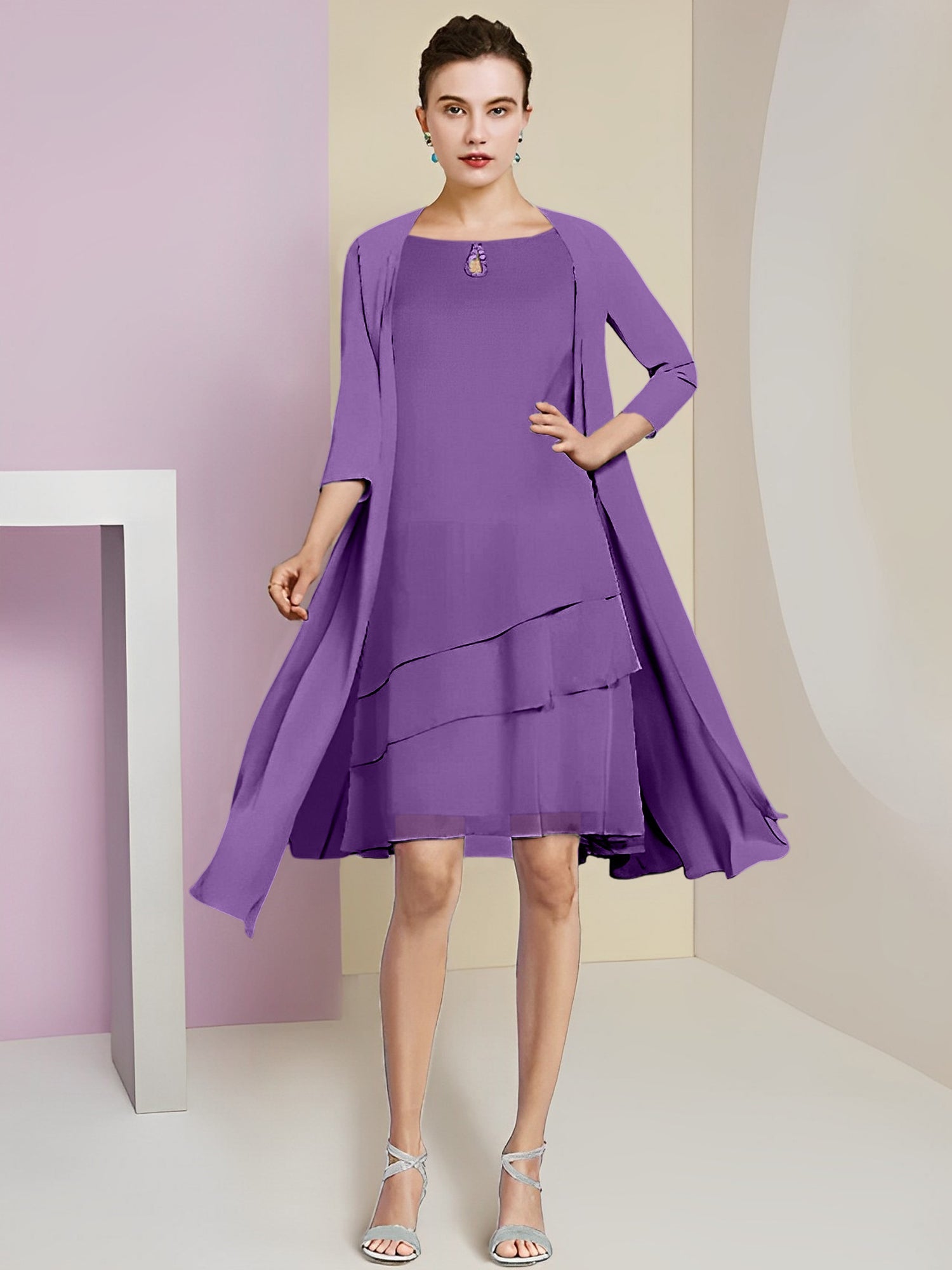 Princess Jewel Neck Knee-Length Mother of the Bride Dresses