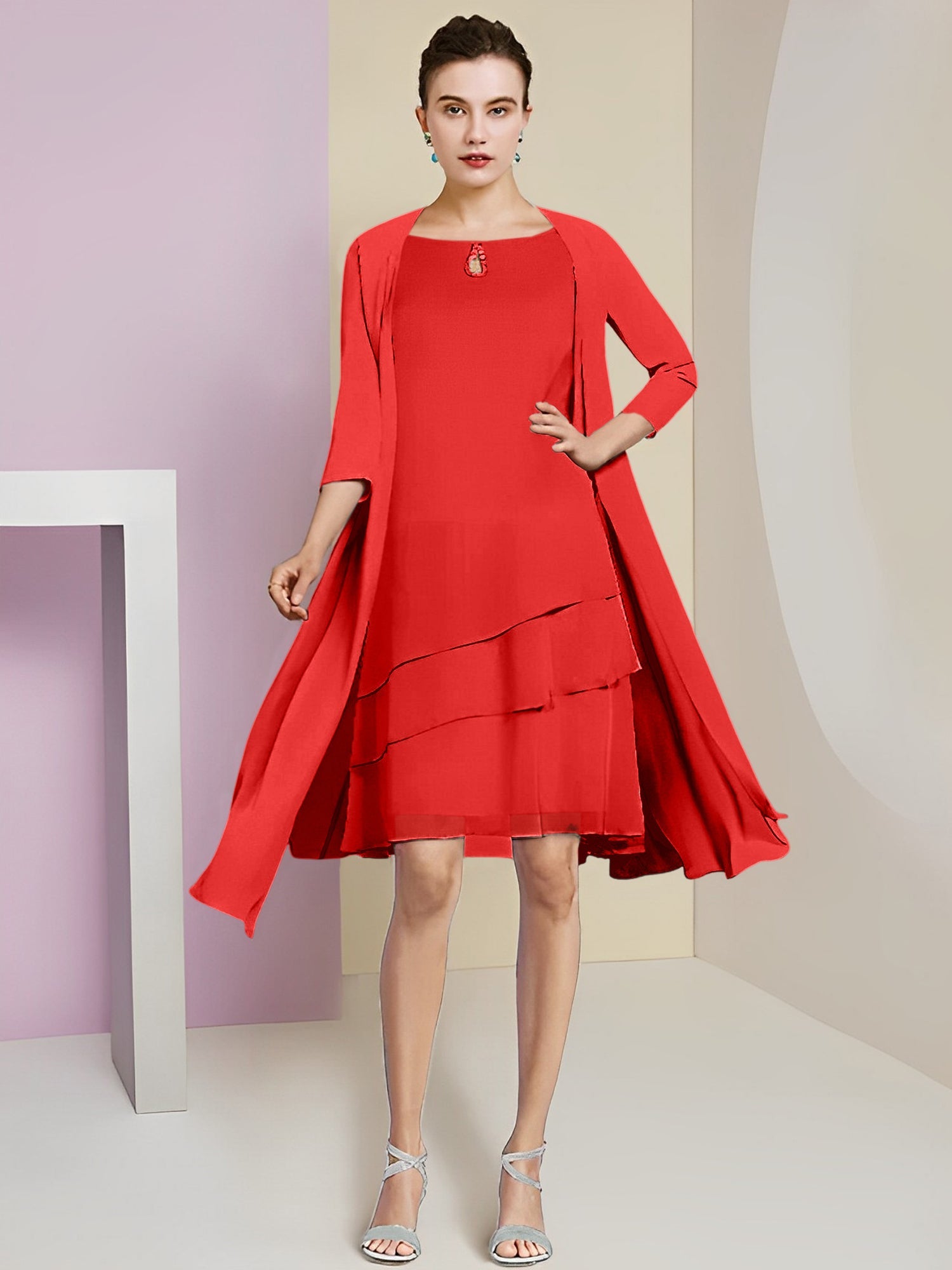 Princess Jewel Neck Knee-Length Mother of the Bride Dresses