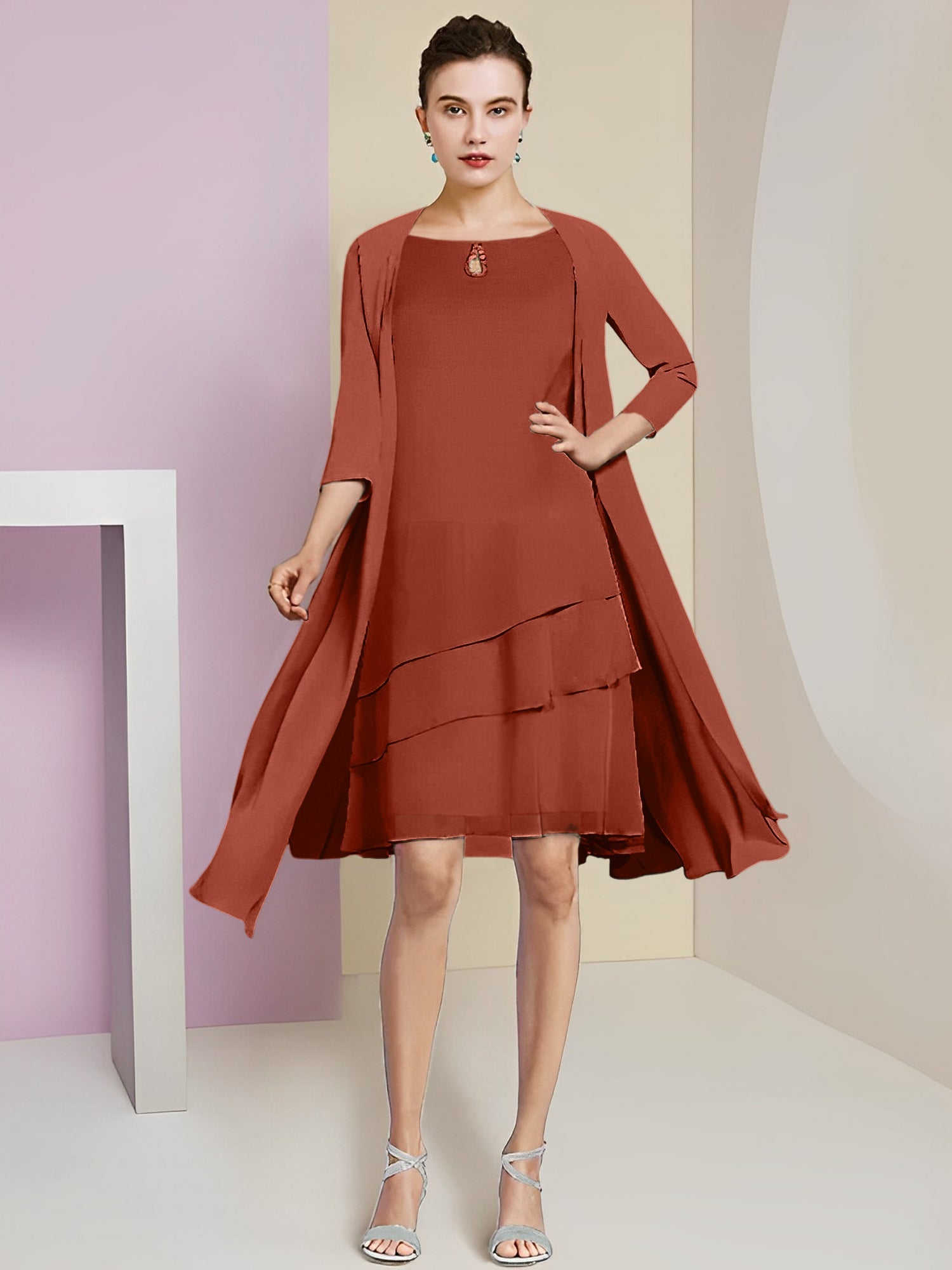 Princess Jewel Neck Knee-Length Mother of the Bride Dresses