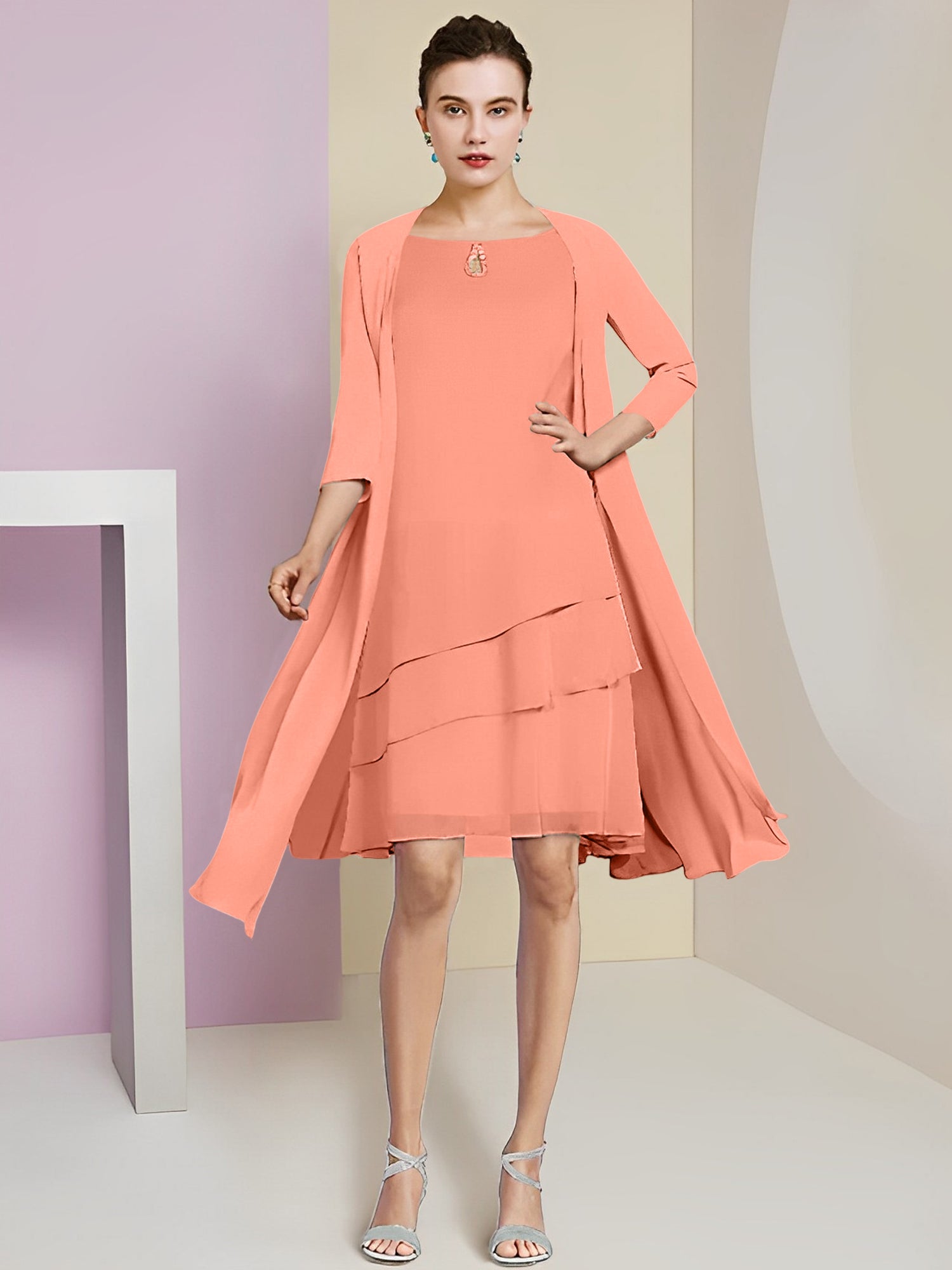 Princess Jewel Neck Knee-Length Mother of the Bride Dresses