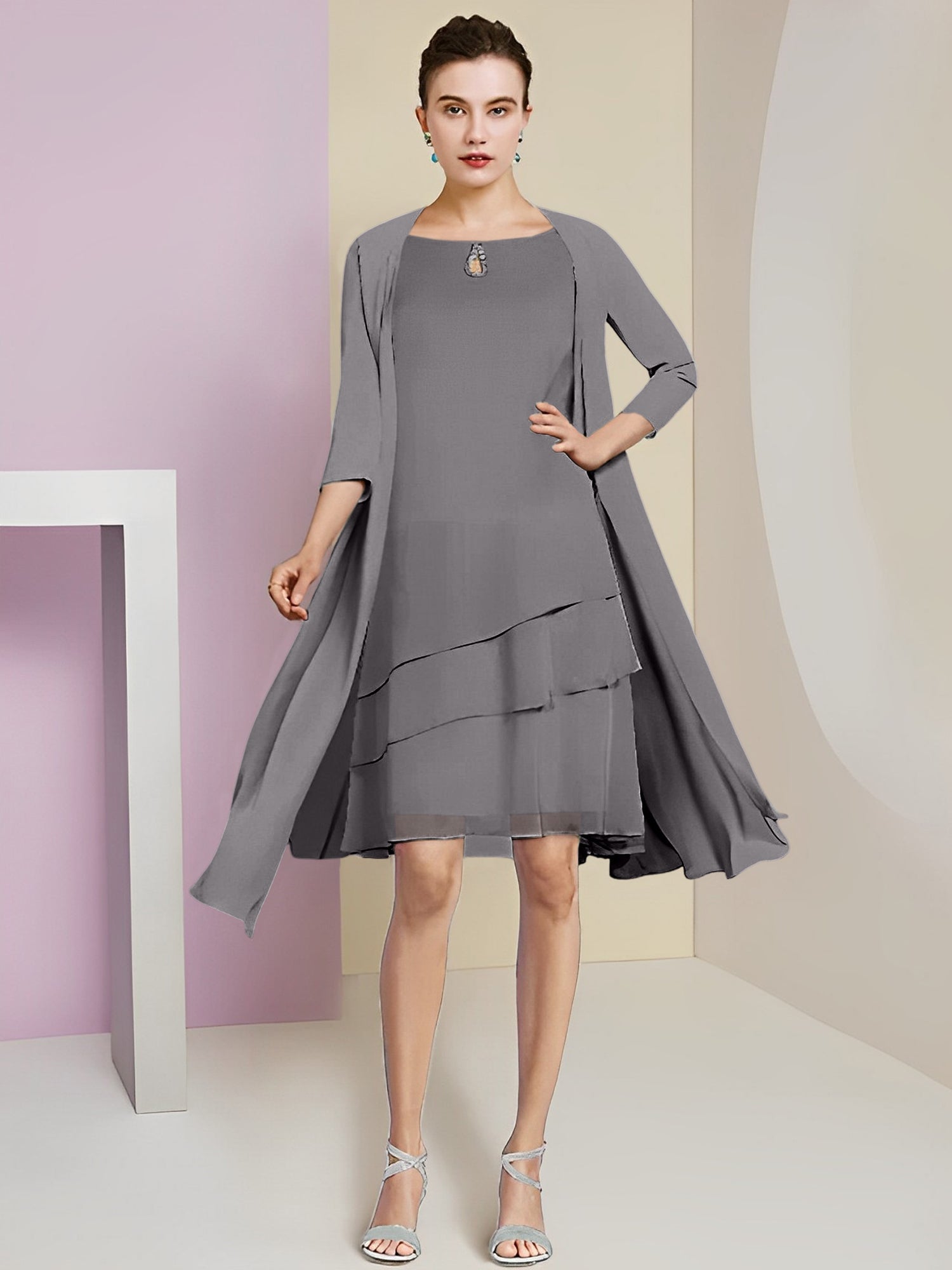 Princess Jewel Neck Knee-Length Mother of the Bride Dresses