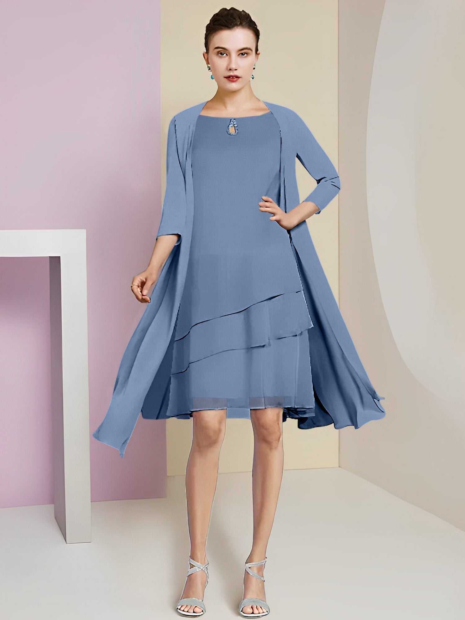 Princess Jewel Neck Knee-Length Mother of the Bride Dresses