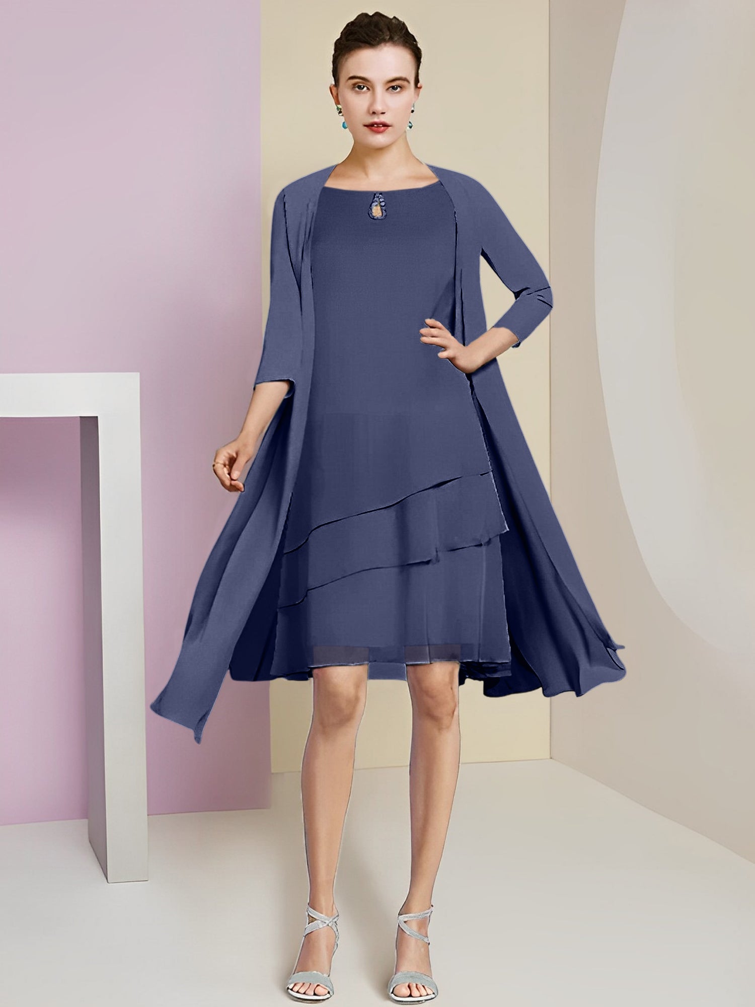 Princess Jewel Neck Knee-Length Mother of the Bride Dresses