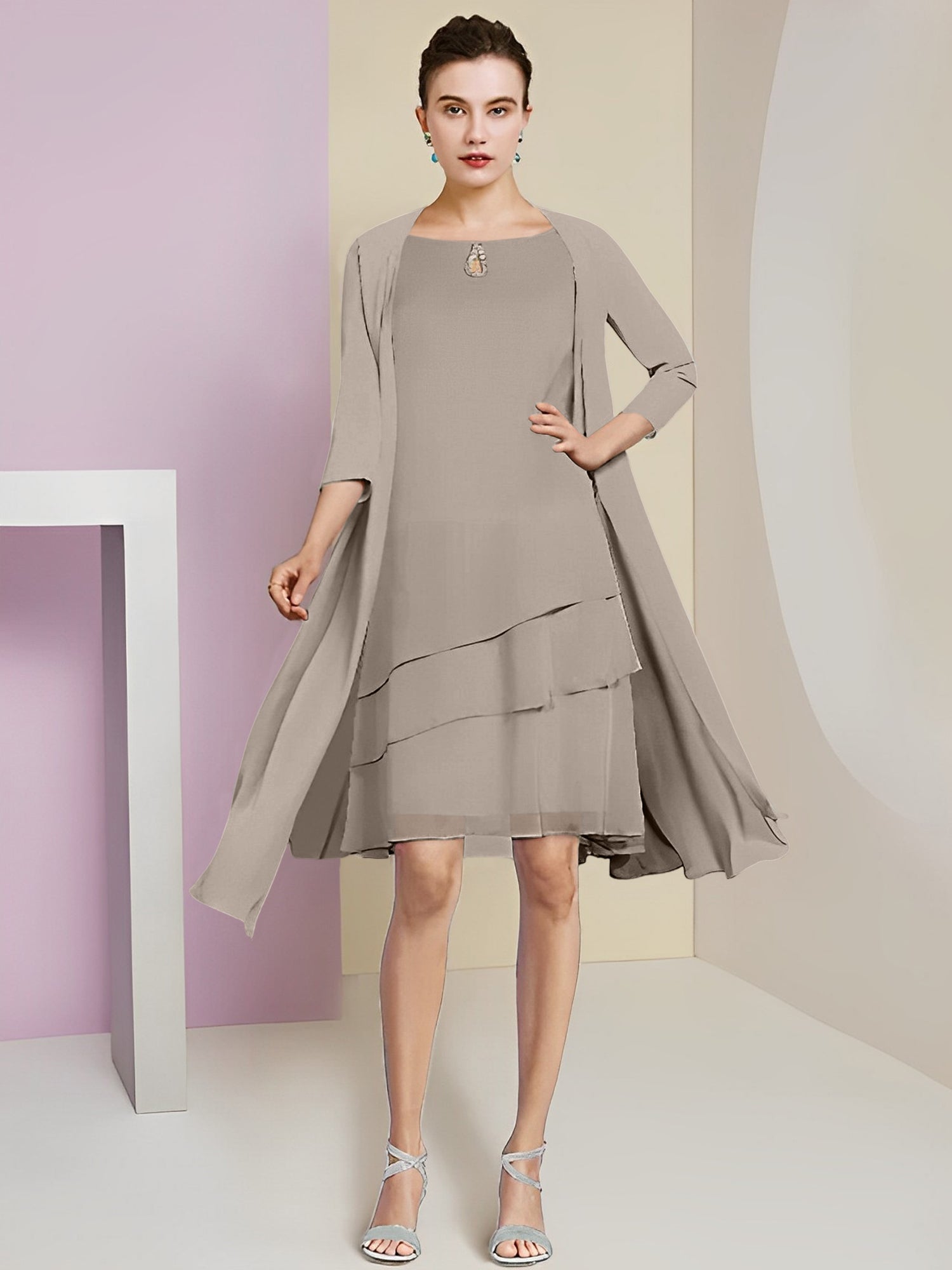 Princess Jewel Neck Knee-Length Mother of the Bride Dresses