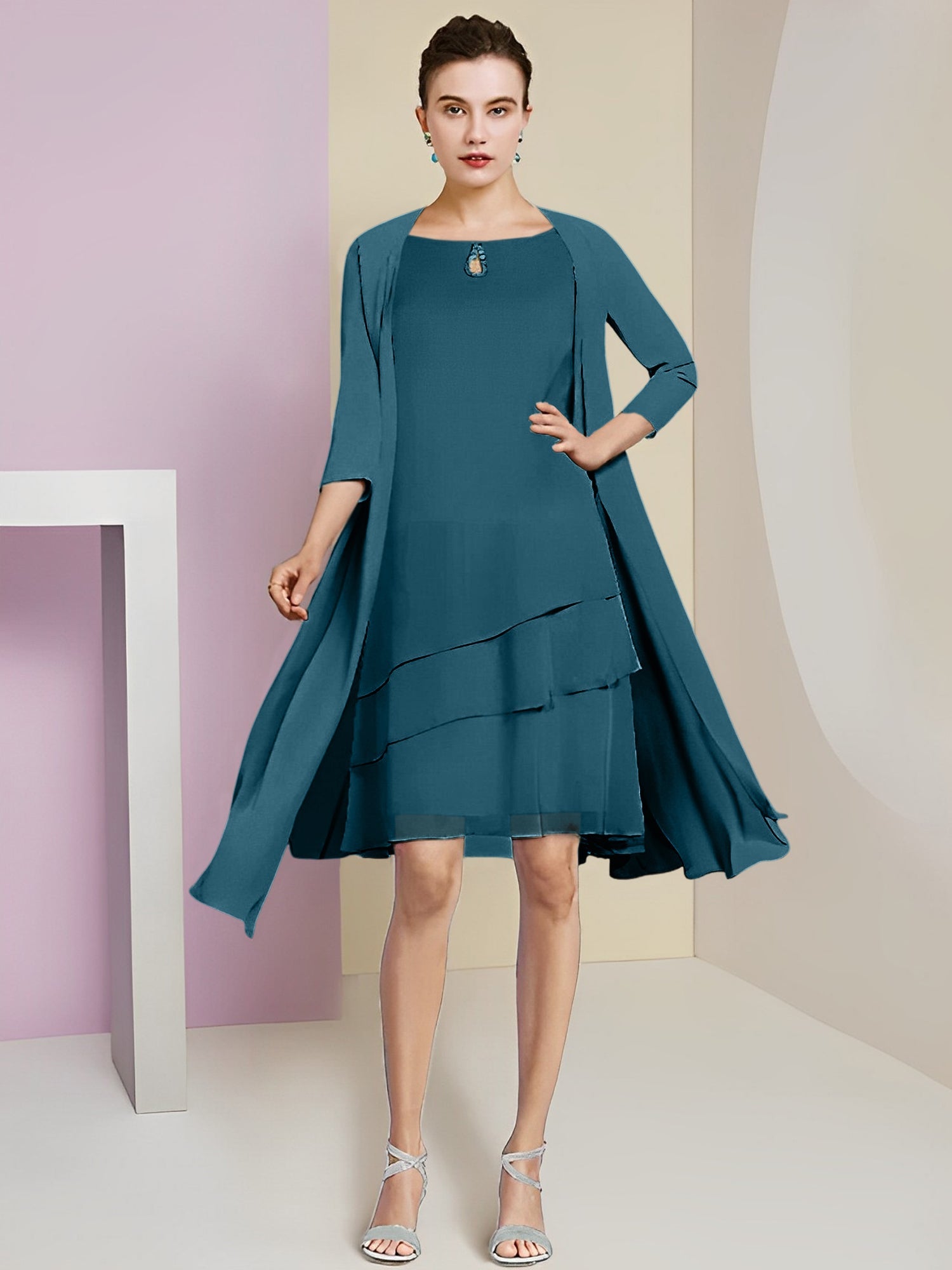 Princess Jewel Neck Knee-Length Mother of the Bride Dresses