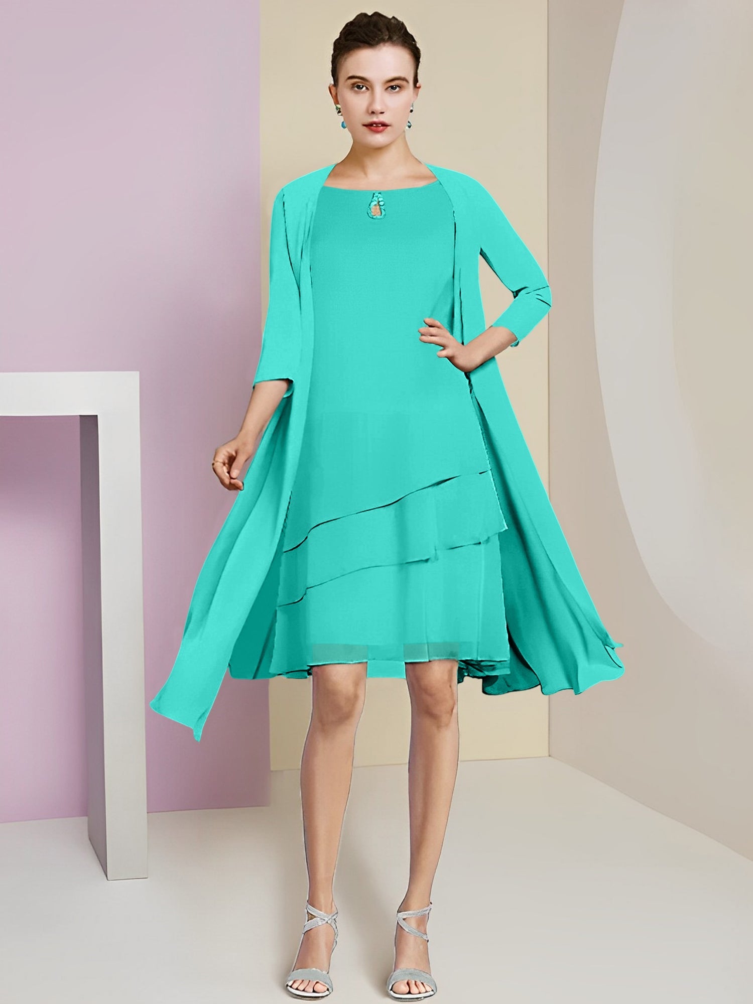 Princess Jewel Neck Knee-Length Mother of the Bride Dresses