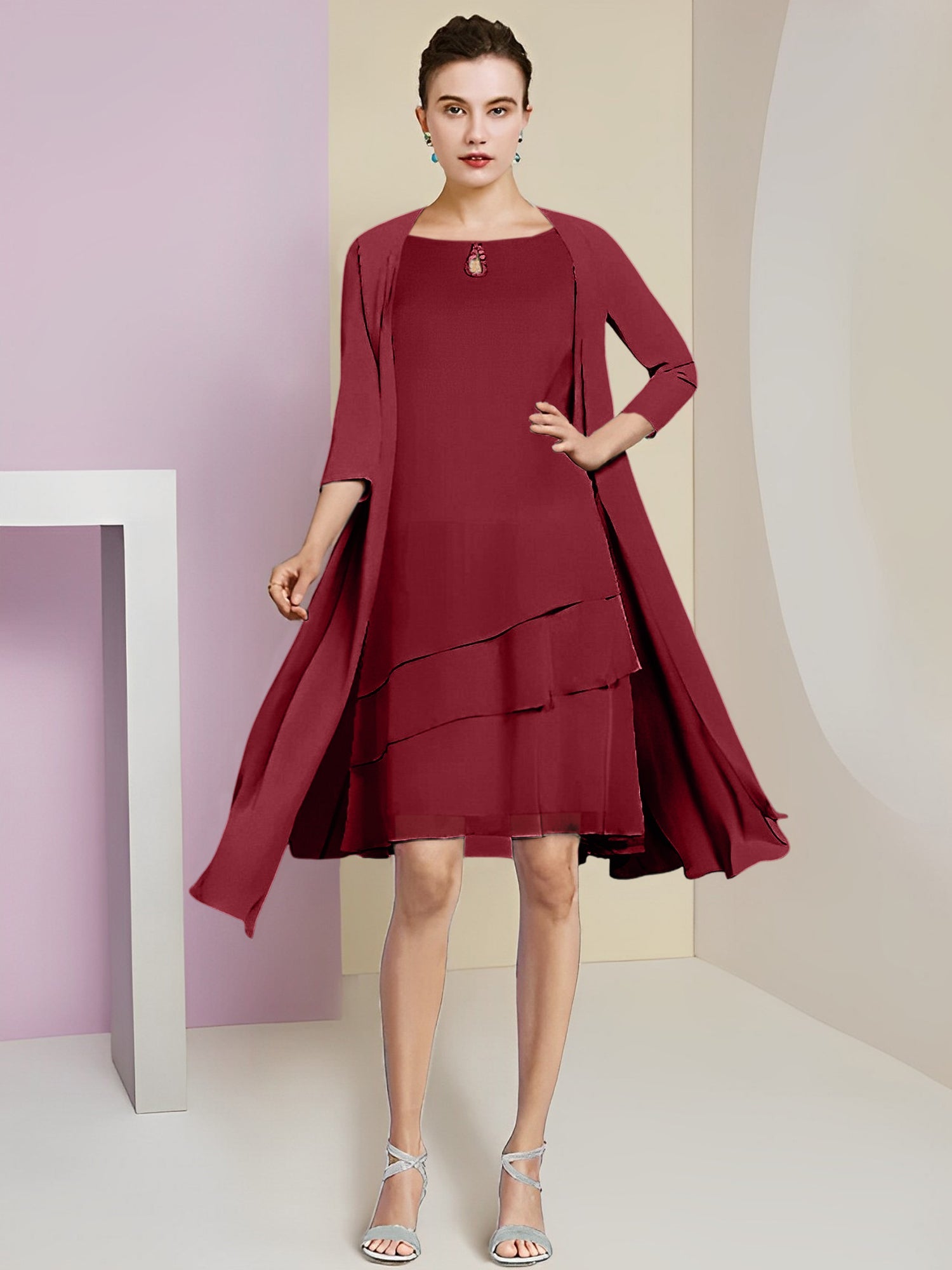 Princess Jewel Neck Knee-Length Mother of the Bride Dresses