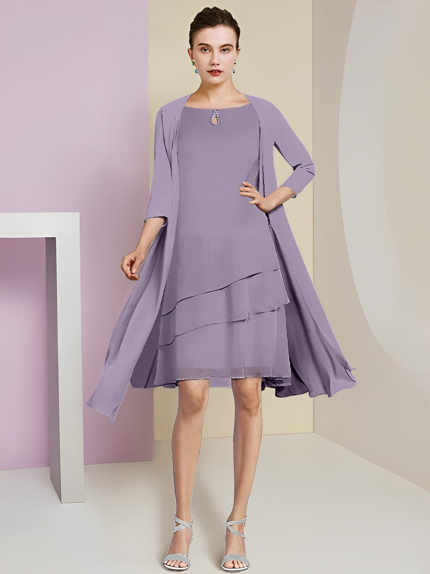 Princess Jewel Neck Knee-Length Mother of the Bride Dresses