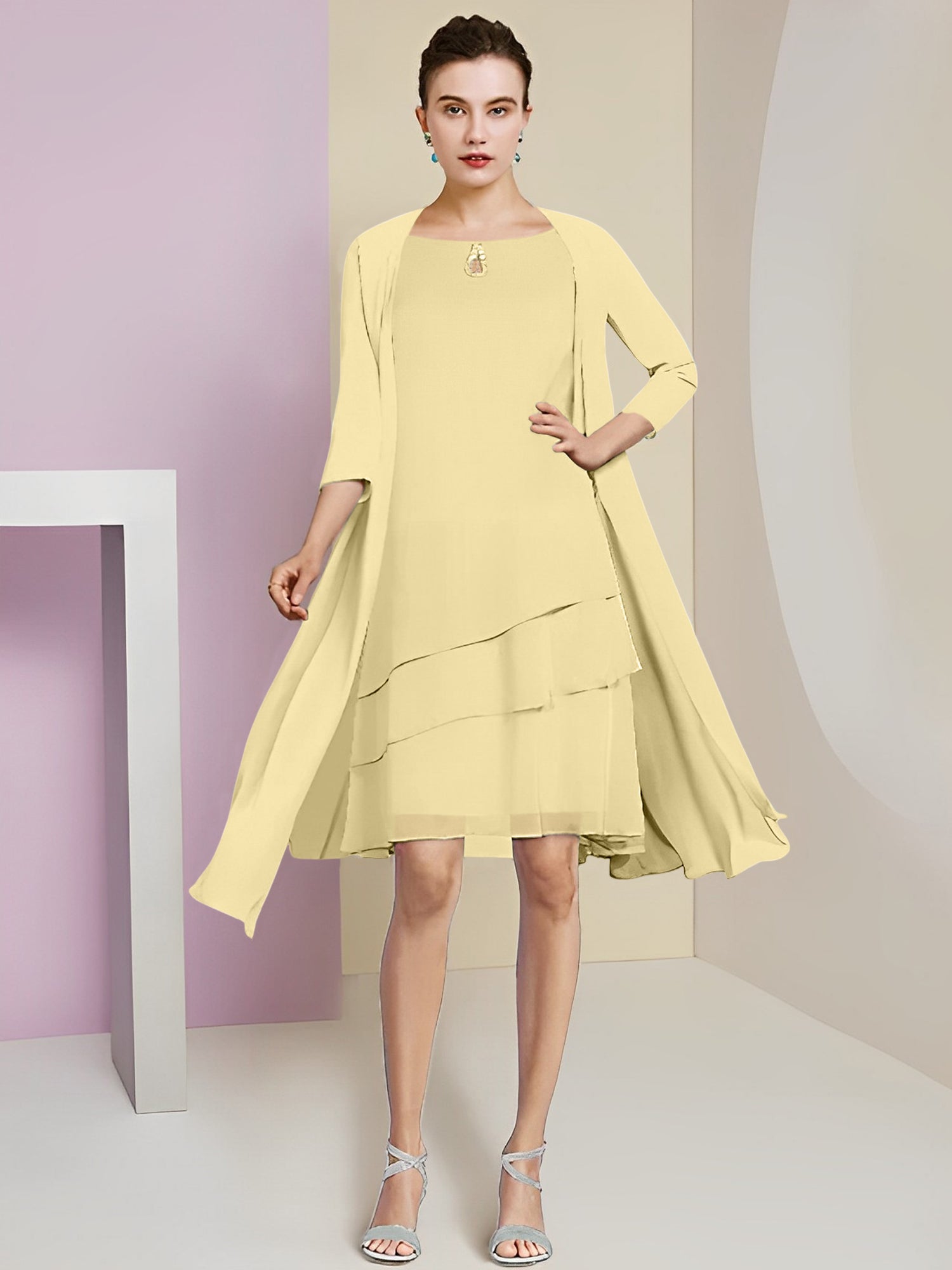 Princess Jewel Neck Knee-Length Mother of the Bride Dresses