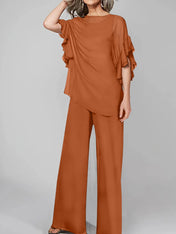 Jumpsuits Scoop Half Sleeves Chiffon Mother Of The Bride Pantsuits