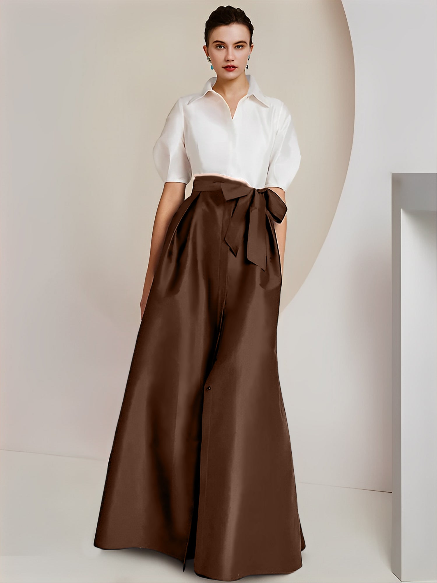 A-Line/Princess  Shirt Collar Short Sleeves 2 pieces Mother Of The Bride Dresses