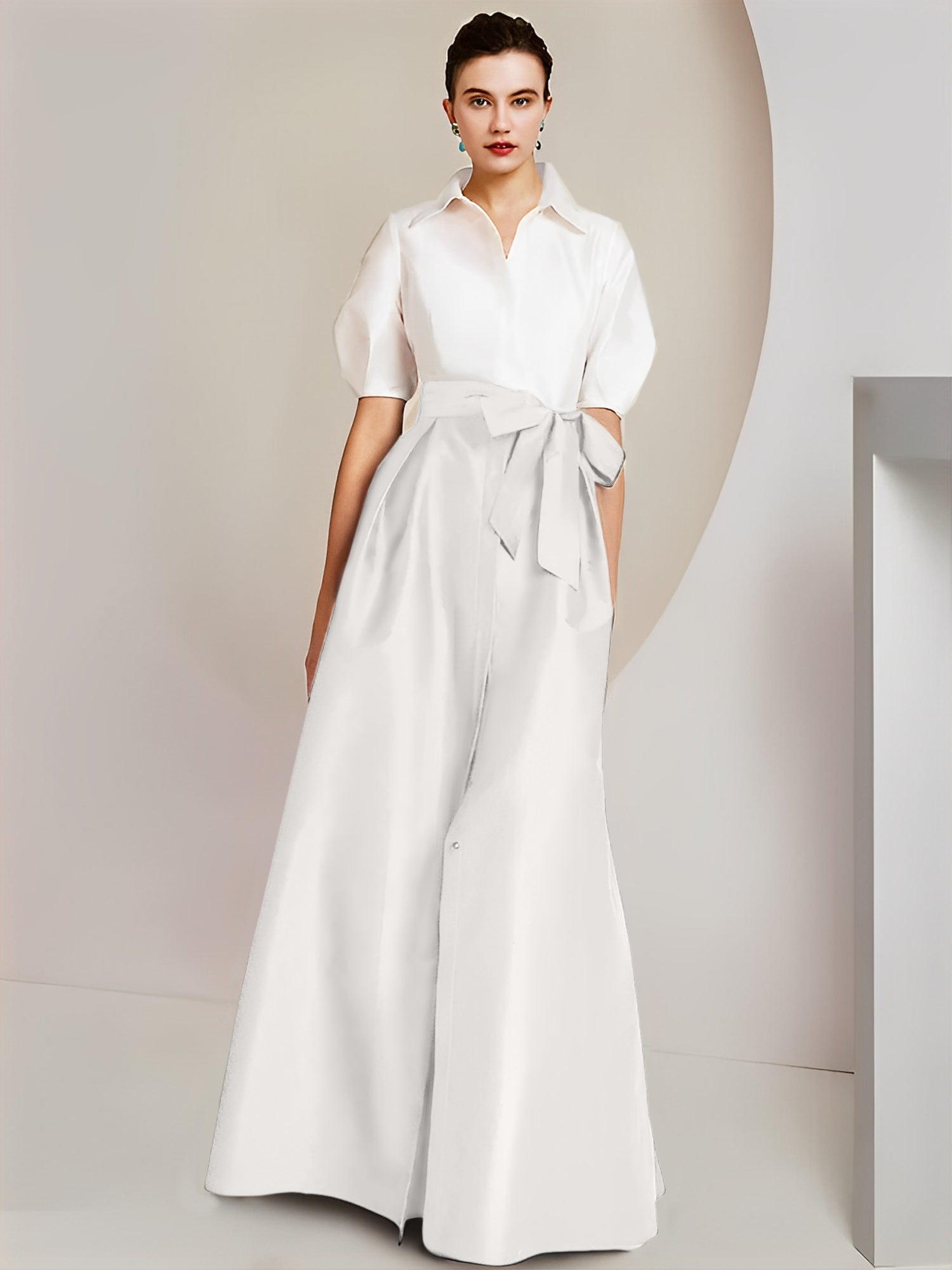 A-Line/Princess  Shirt Collar Short Sleeves 2 pieces Mother Of The Bride Dresses