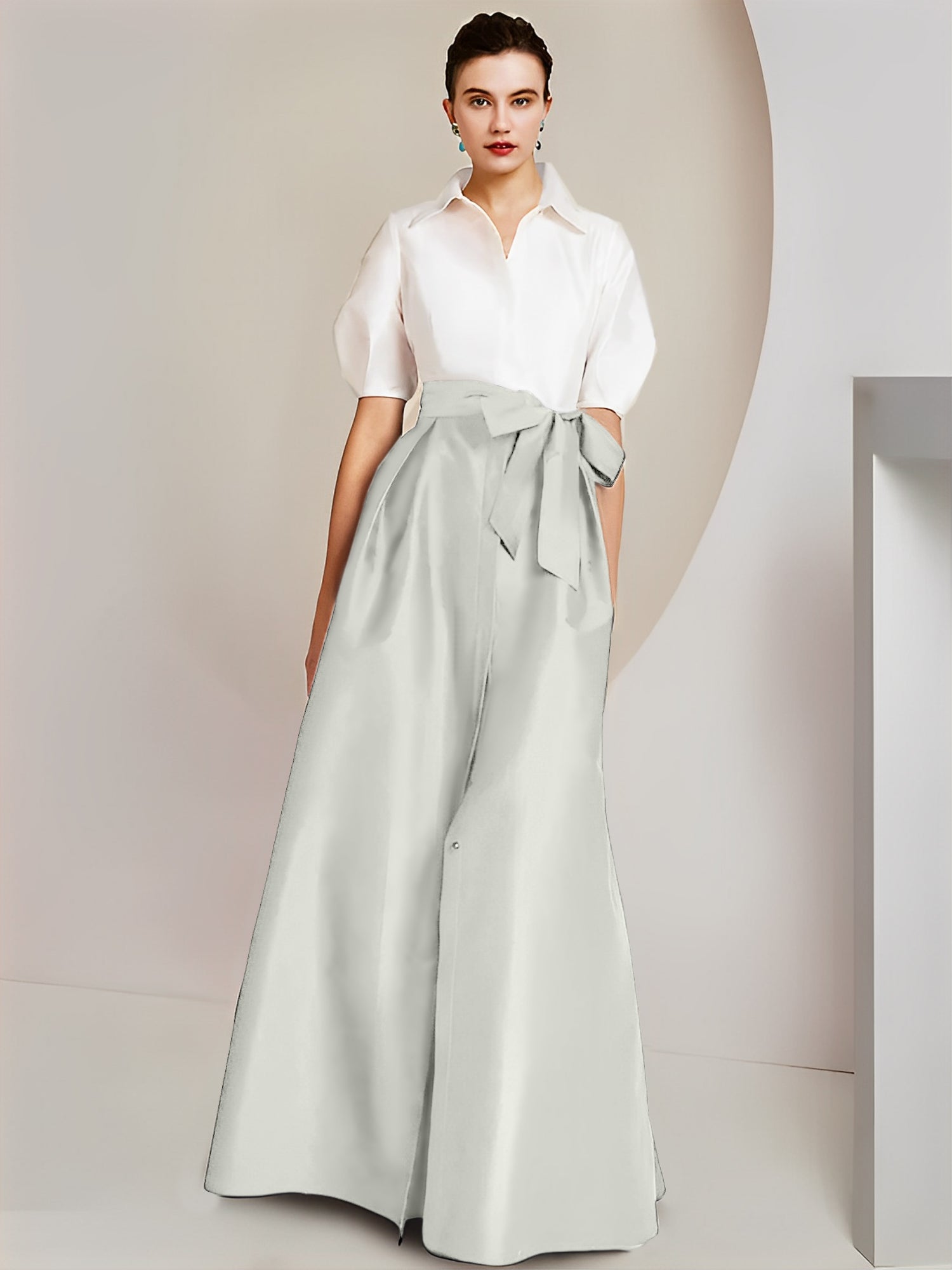 A-Line/Princess  Shirt Collar Short Sleeves 2 pieces Mother Of The Bride Dresses