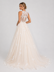 Elegant Illusion High-Neck Lace Applique Tulle A-Line Wedding Dress with Chapel Train