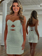 Bodycon Strapless Sweetheart Short Homecoming Dresses with Keyholes