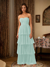 Burgundy A-Line Sweetheart Floor Length Tiered Chiffon Bridesmaid Dress