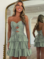 Orange A Line Strapless Sweetheart Satin Homecoming Dress with Keyhole