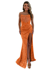 Gorgeous Sparkly Strapless Long Mermaid Prom Dress with Slit
