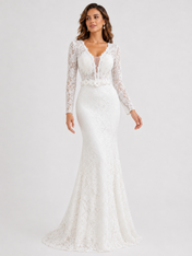 Elegant Long Sleeve V-Neck Illusion Lace Mermaid Wedding Dress with Chapel Train