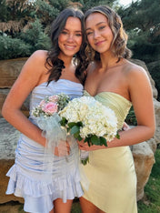 Strapless Ruched Ruffle Short Homecoming Dress