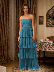 Burgundy A-Line Sweetheart Floor Length Tiered Chiffon Bridesmaid Dress