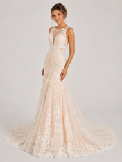 Elegant Illusion High-Neck Lace Mermaid Wedding Dress with Sweep Train