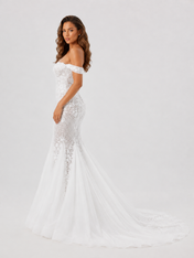 Elegant Off-the-Shoulder Lace Applique Mermaid Wedding Dress with Sweep Train