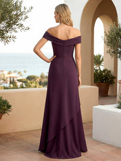 Off the Shoulder Pleat Satin High Low Mermaid Evening Dresses for Women