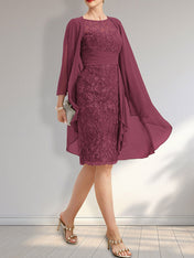 Sheath Scoop Illusion Knee-Length Lace Chiffon Mother of the Bride Dress With Cascading Ruffles Sequins