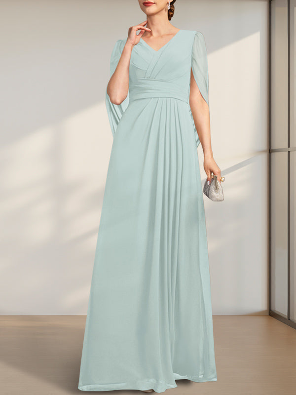 A-line V-Neck Floor-Length Chiffon Mother of the Bride Dress With Pleated