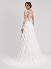 Elegant Long Sleeve V-Neck Illusion Lace Chiffon A-Line Wedding Dress with Chapel Train