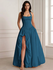 Glamorous Blush Pink Halter Corset Evening Paty Dress Gown