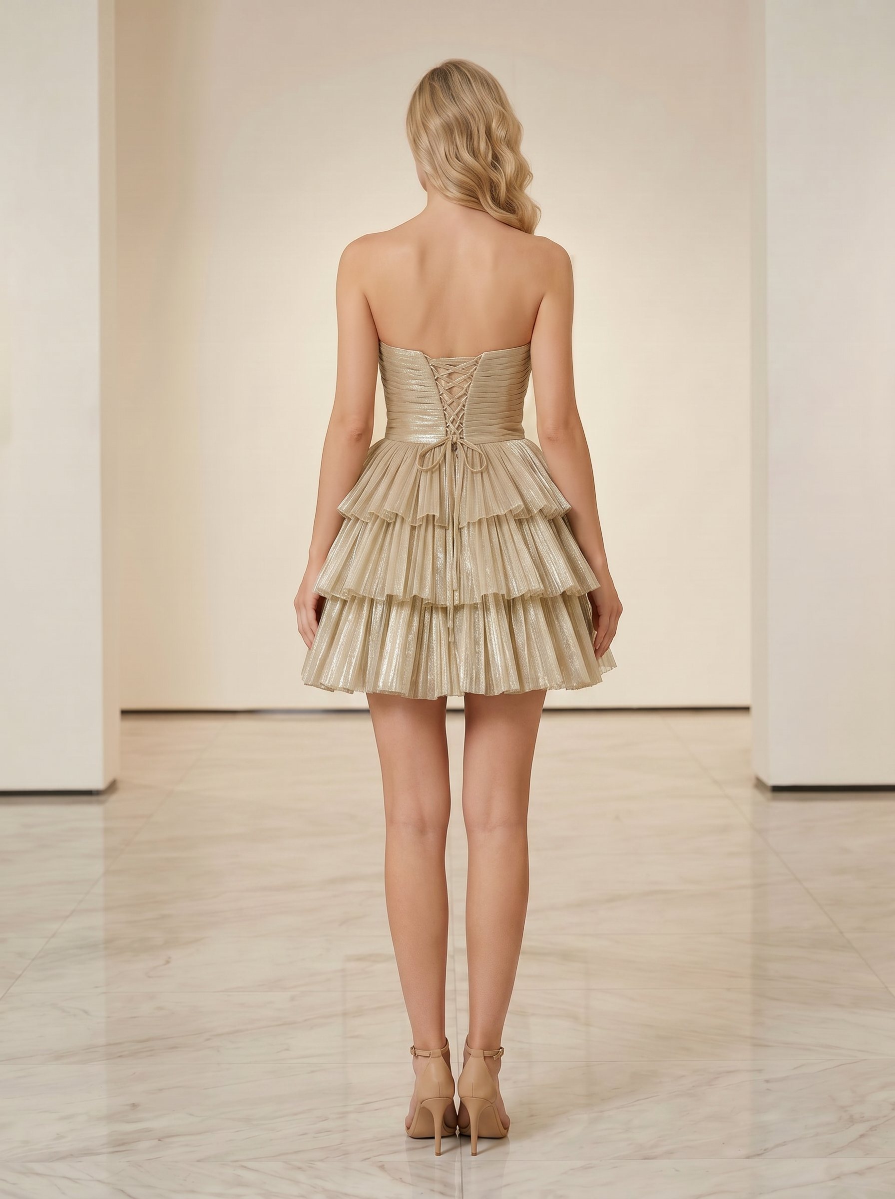 Sweetheart Twist-Front Pleated Homecoming Mini Dress with Tiered Ruffles