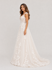 Charming Floral Lace Applique Tulle A-Line Wedding Dress with Sweep Train