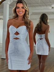 Bodycon Strapless Sweetheart Short Homecoming Dresses with Keyholes